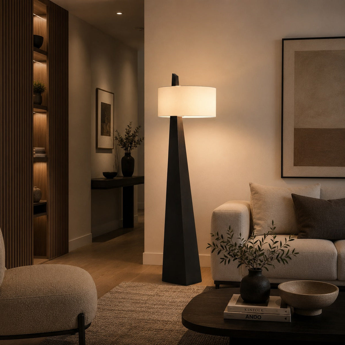 Modern Asymmetrical Floor Lamp — Adjustable Height, Iron Body, Fabric Shade