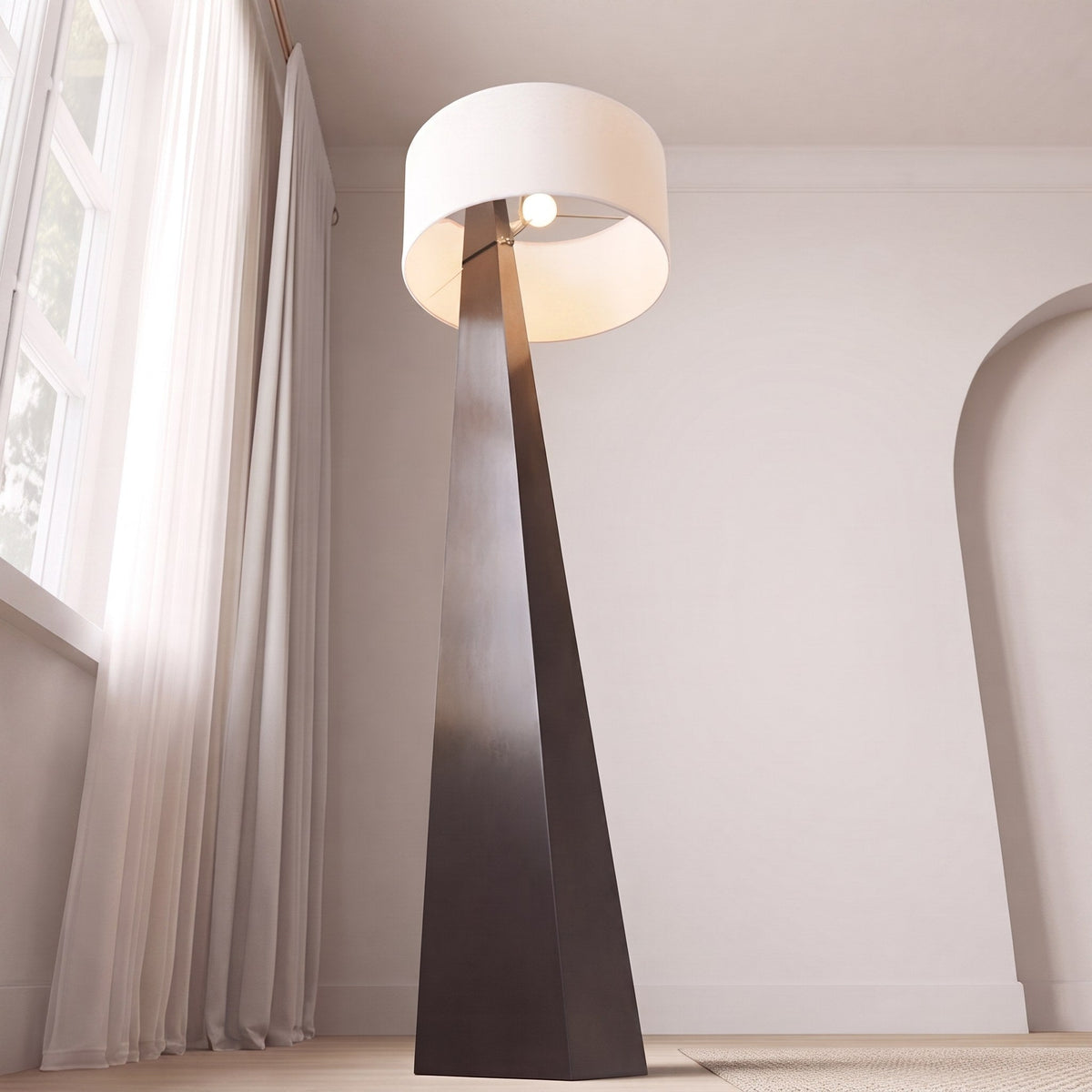 Modern Asymmetrical Floor Lamp — Adjustable Height, Iron Body, Fabric Shade