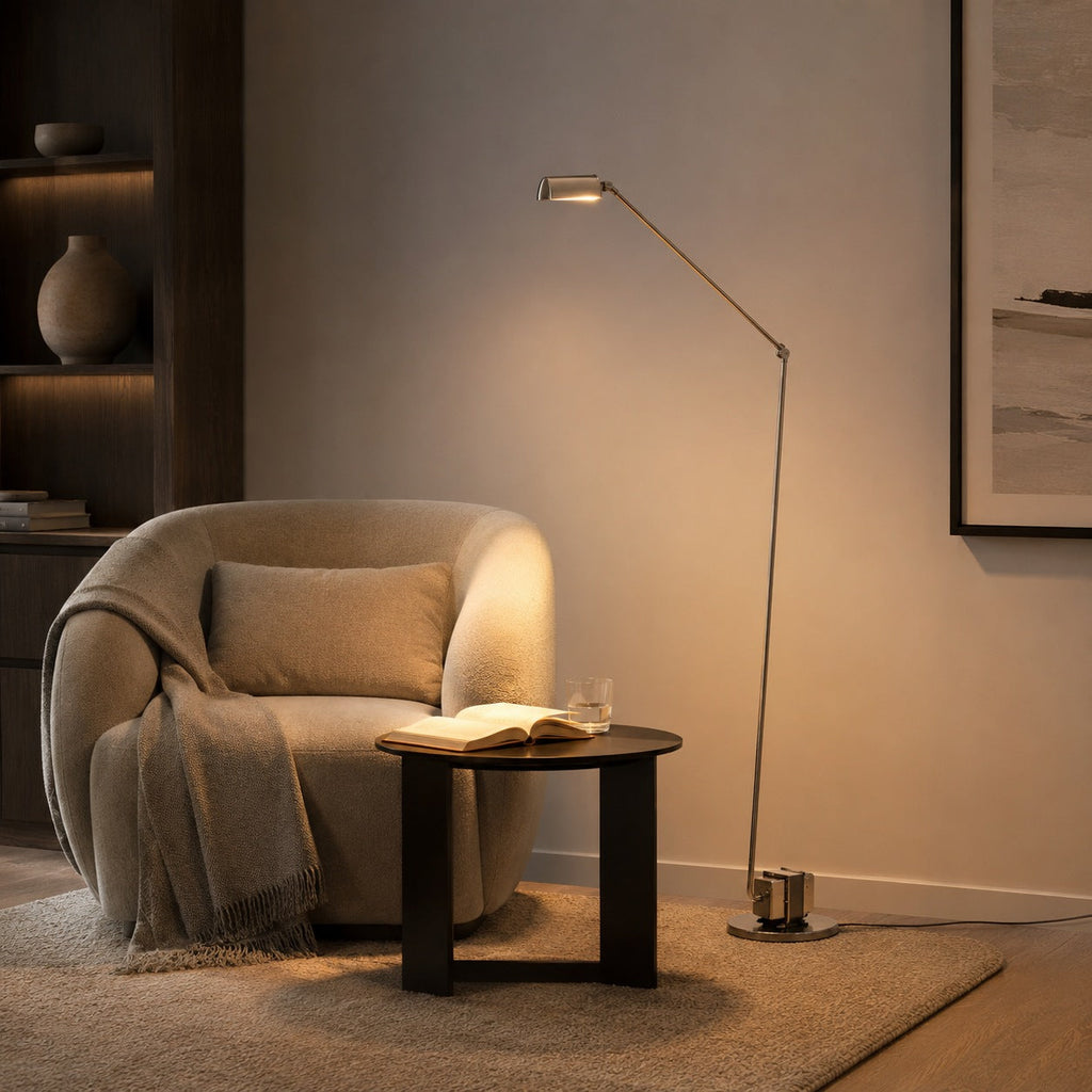Modern Adjustable Height Floor Lamp — Metal Shade, Integrated LED Lighting