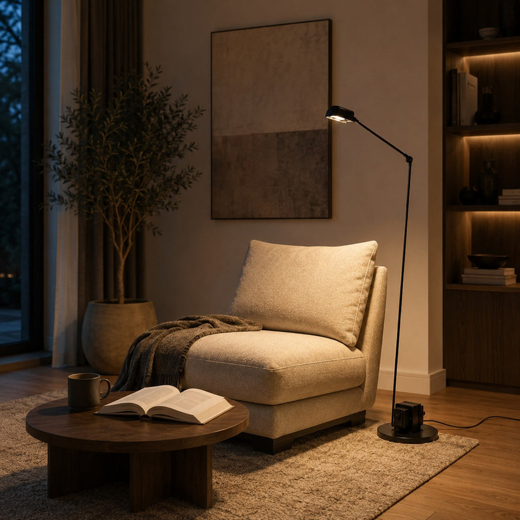 Modern Adjustable Height Floor Lamp — Metal Shade, Integrated LED Lighting