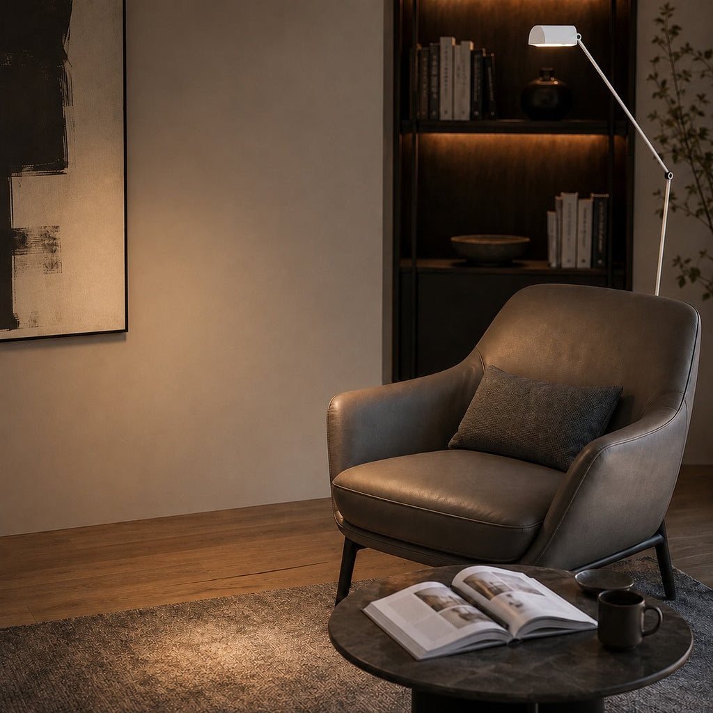 Modern Adjustable Height Floor Lamp — Metal Shade, Integrated LED Lighting