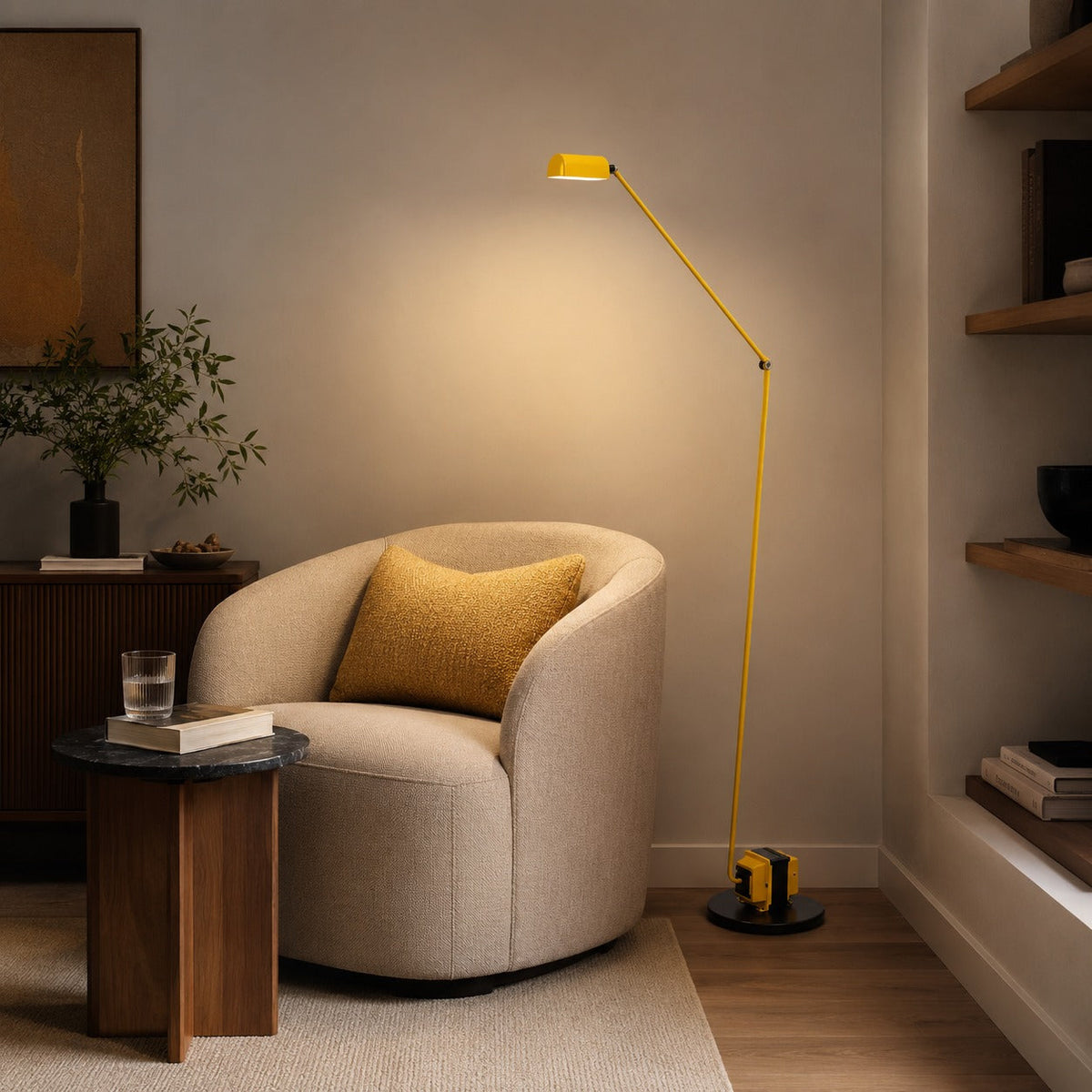 Modern Adjustable Height Floor Lamp — Metal Shade, Integrated LED Lighting