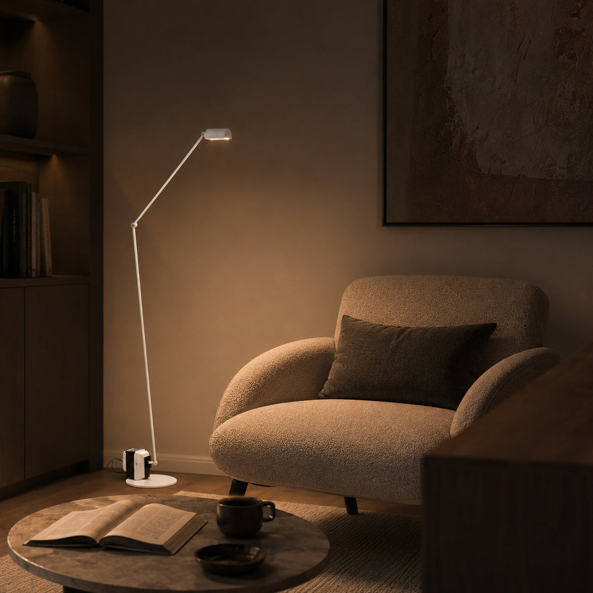 Modern Adjustable Height Floor Lamp — Metal Shade, Integrated LED Lighting
