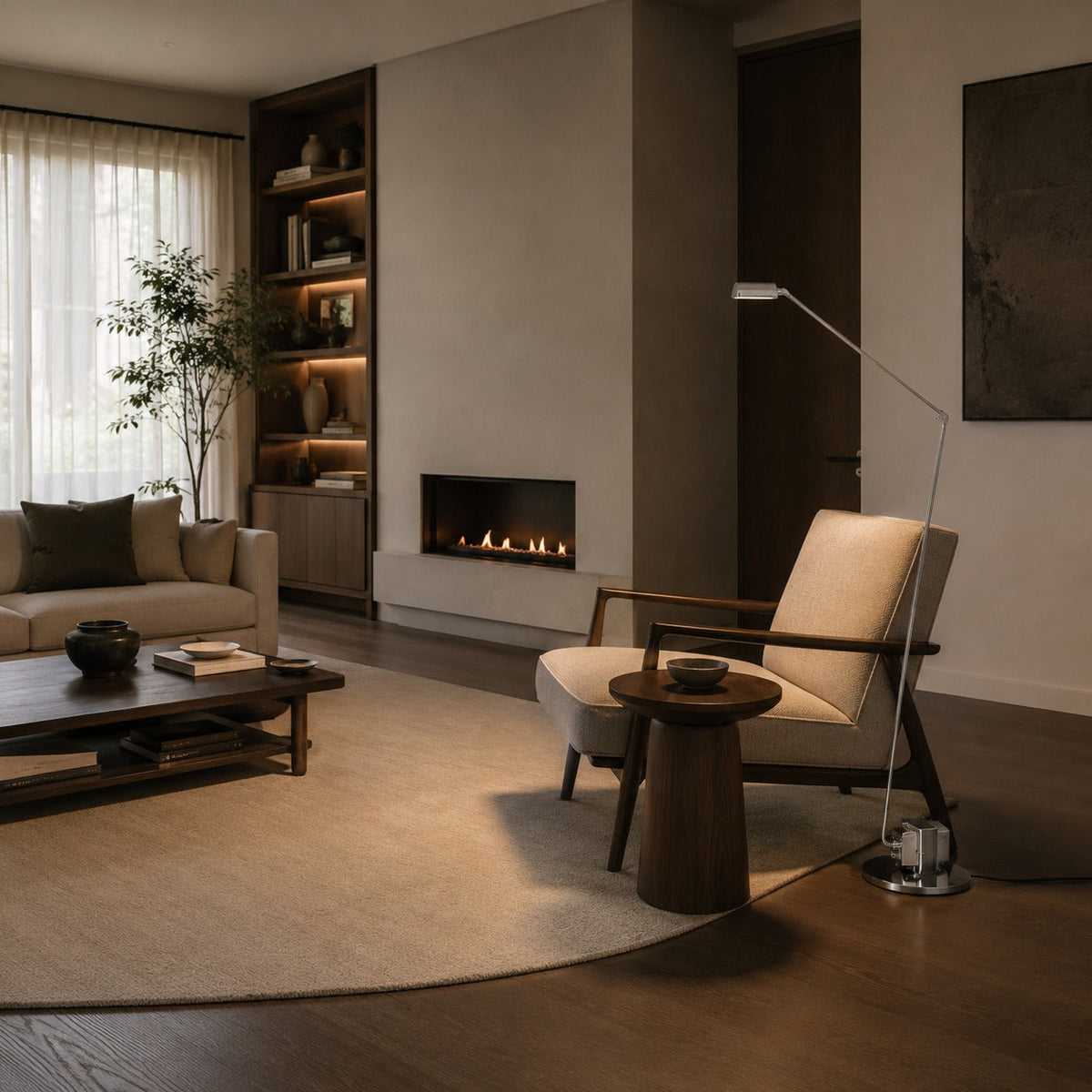 Modern Adjustable Height Floor Lamp — Metal Shade, Integrated LED Lighting
