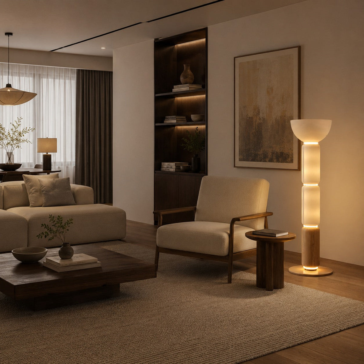 Lampada da terra moderna, altezza regolabile - base in ferro battuto, paralume in vetro e illuminazione LED