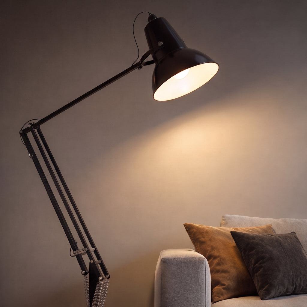 Modern Adjustable Height Floor Lamp — Task & Ambient Lighting, Metal Base