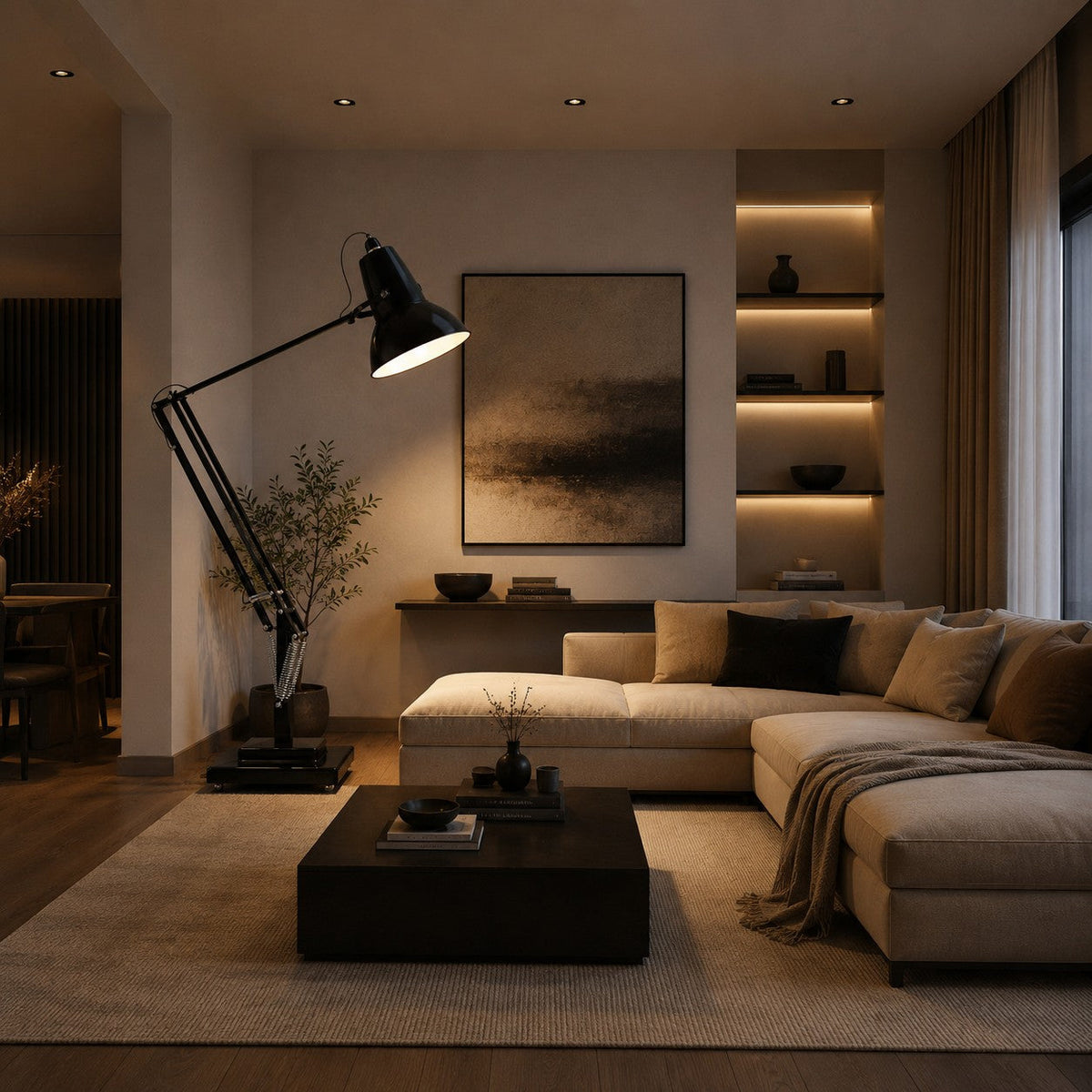 Modern Adjustable Height Floor Lamp — Task & Ambient Lighting, Metal Base