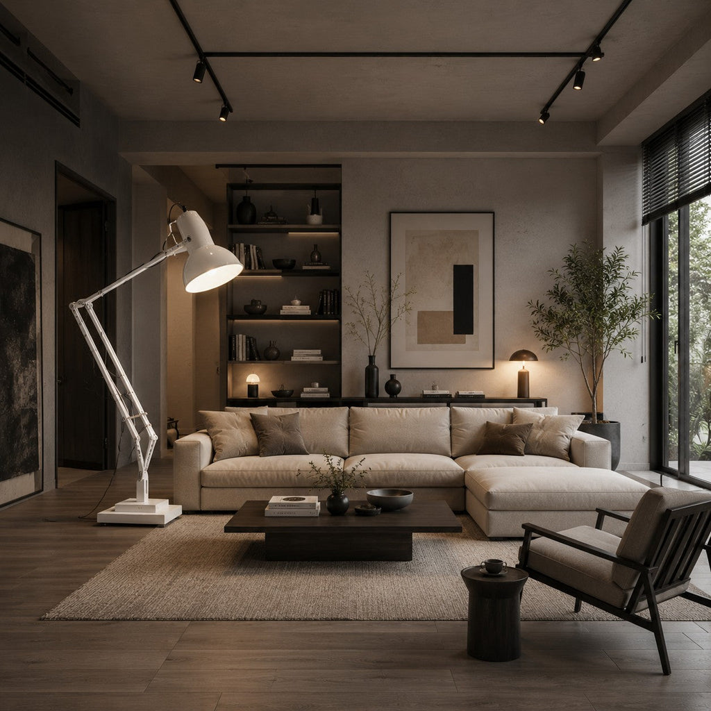 Modern Adjustable Height Floor Lamp — Task & Ambient Lighting, Metal Base