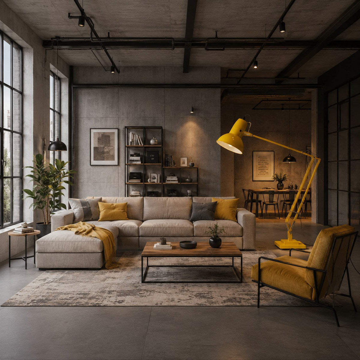 Modern Adjustable Height Floor Lamp — Task & Ambient Lighting, Metal Base