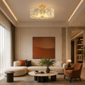 Modern Starburst Flush Mount Ceiling Light — Copper Frame, Textured Glass Diffuser