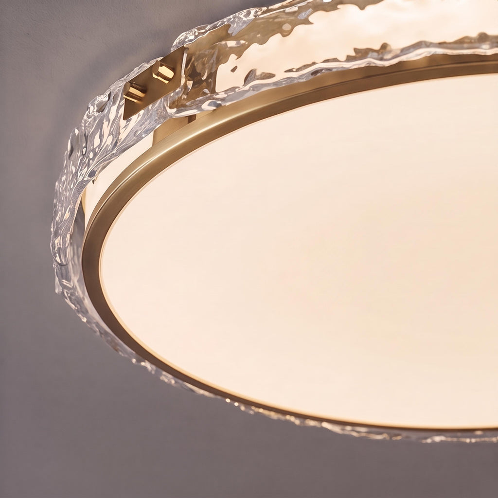 Modern Flush Mount Ceiling Light — Copper Trim, Glass Diffuser, Soft Ambient Glow