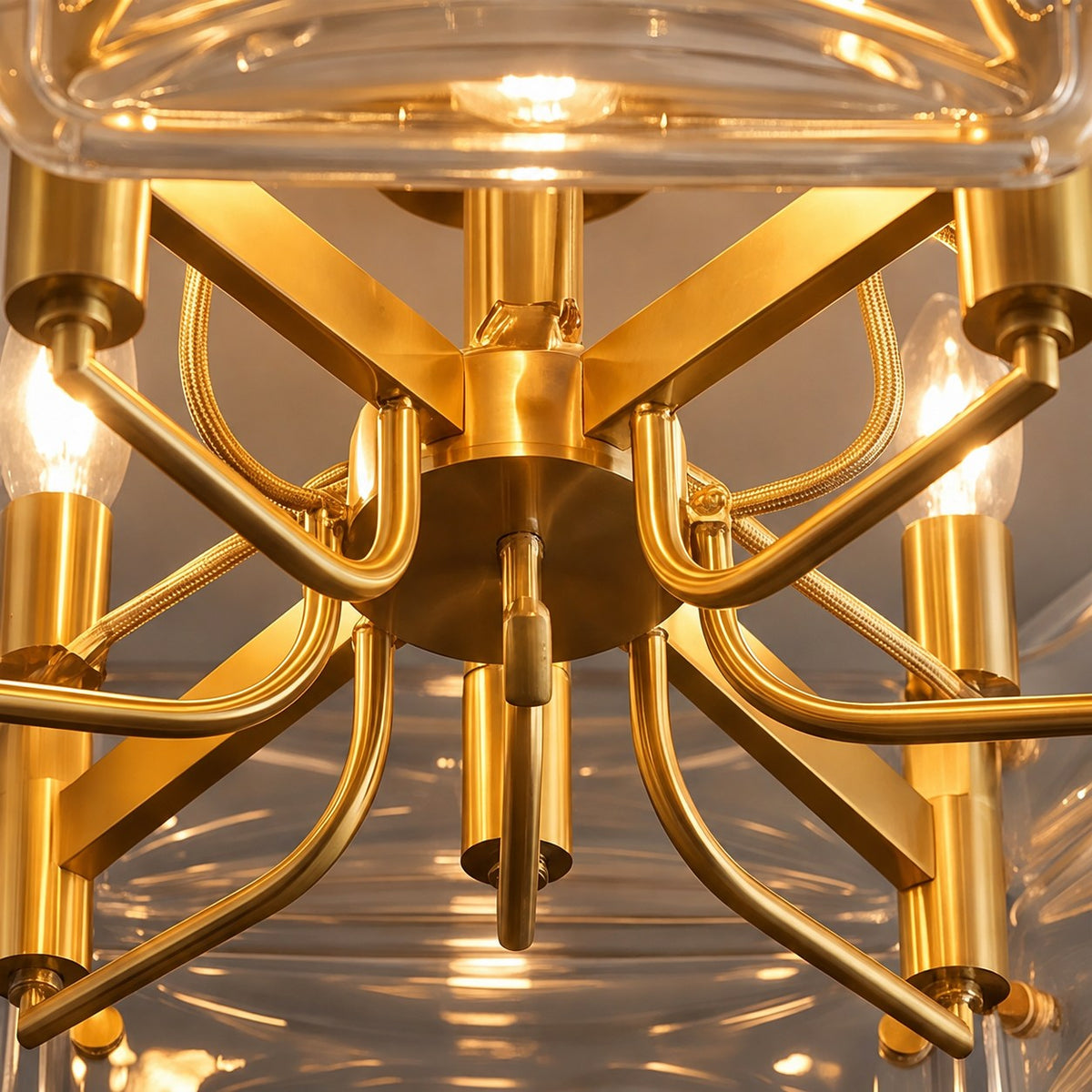 Flush Mount Ceiling Light — Geometric Glass Shade, Copper Frame, Modern Ambient Lighting