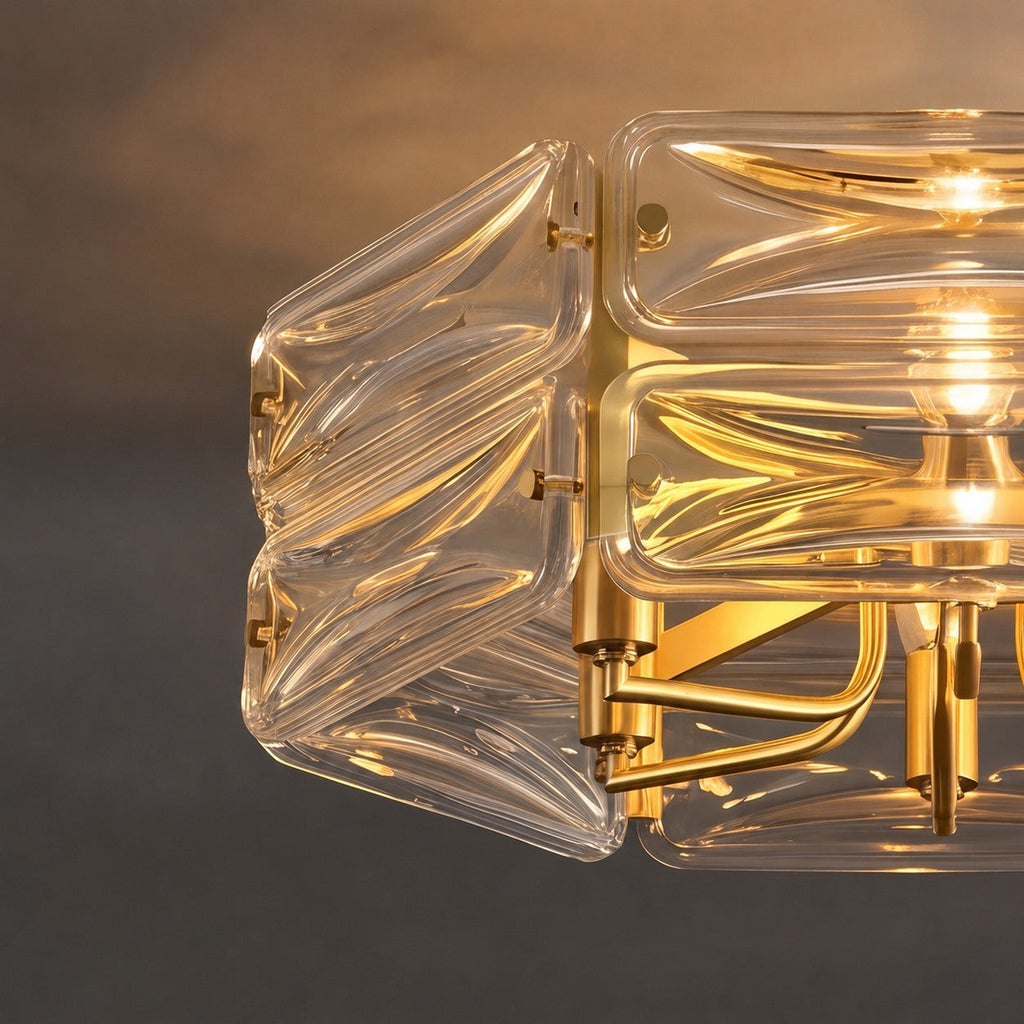 Flush Mount Ceiling Light — Geometric Glass Shade, Copper Frame, Modern Ambient Lighting