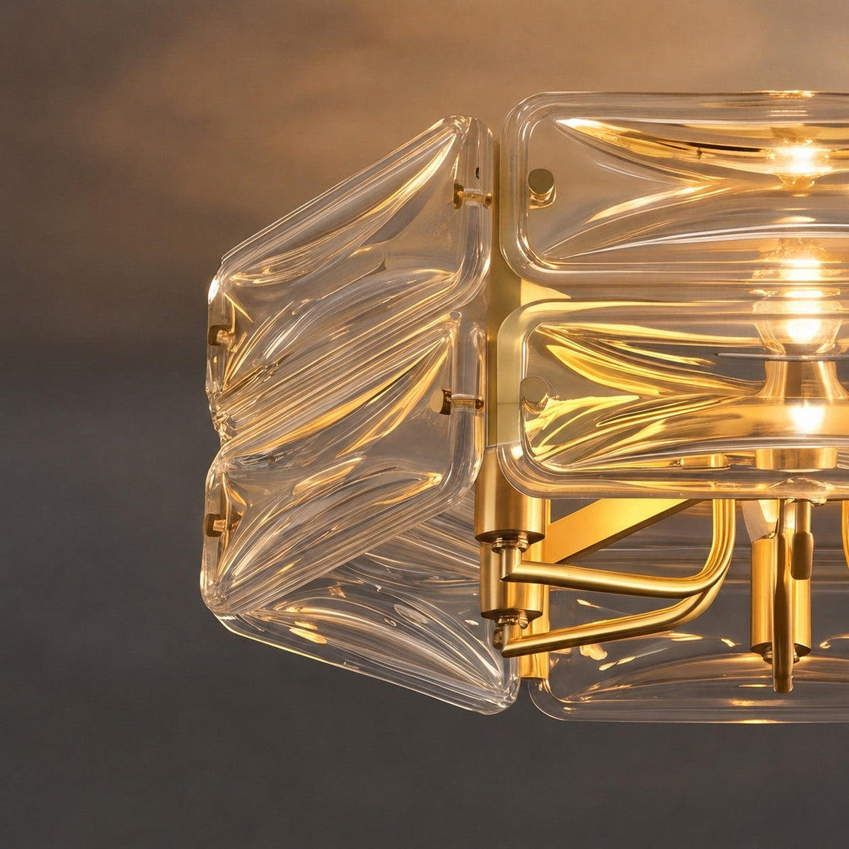 Flush Mount Ceiling Light — Geometric Glass Shade, Copper Frame, Modern Ambient Lighting