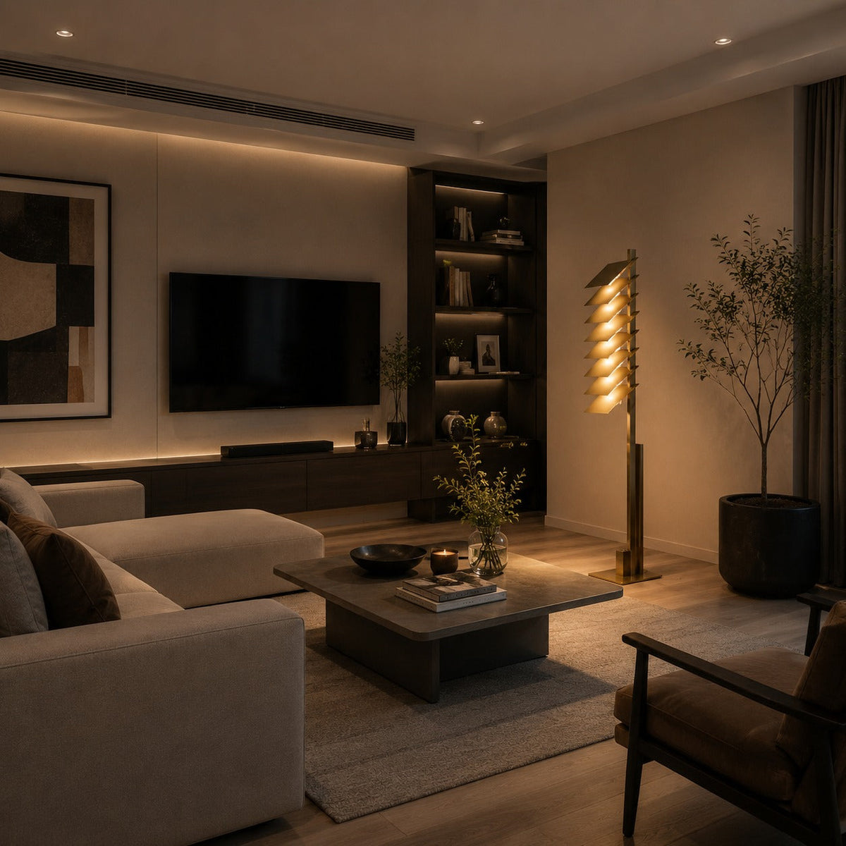 Modern Industrial Floor Lamp — Bronze Finish, Integrated LED, Adjustable Aluminum Shade