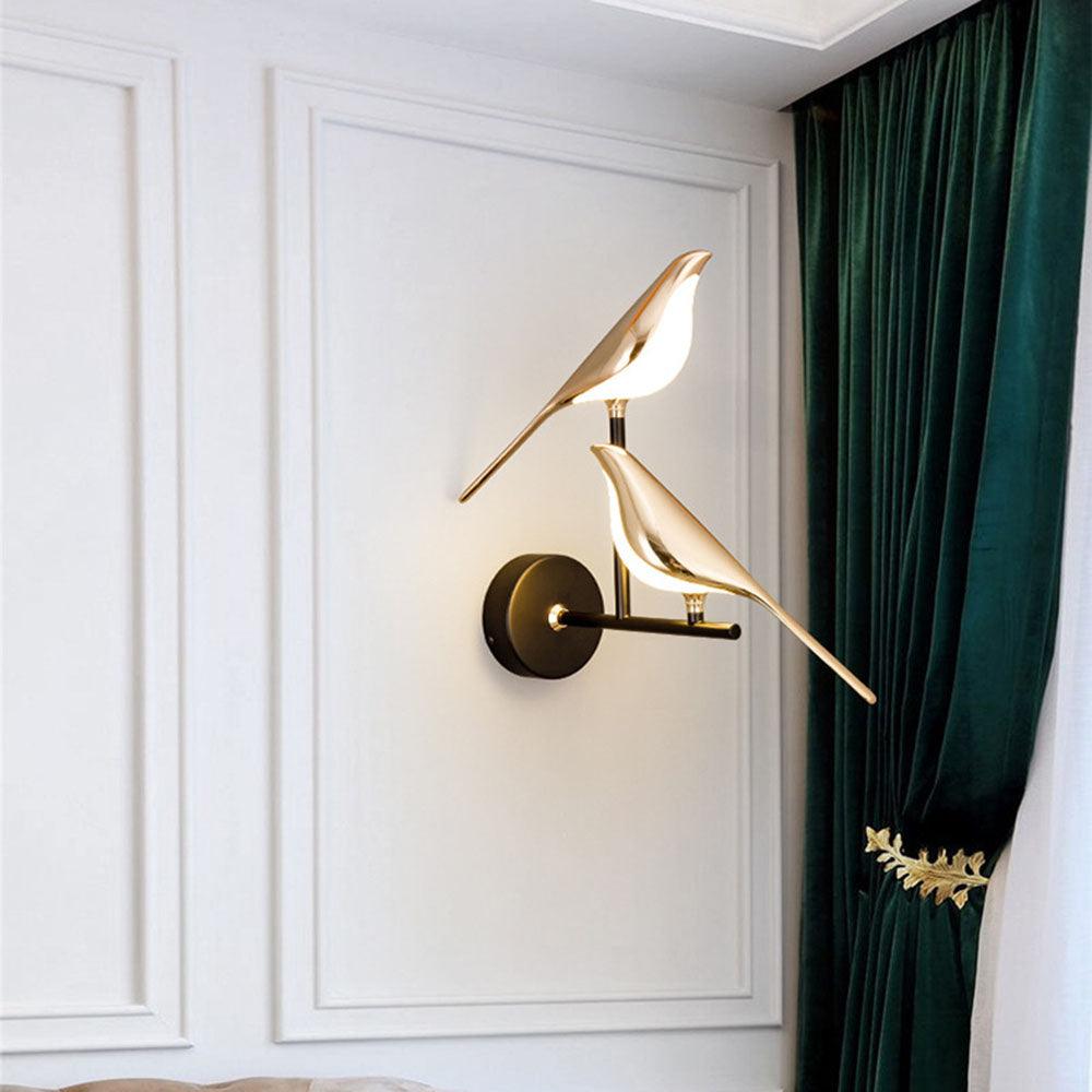 Luxe goudkleurige vogelwandlamp voor de slaapkamer | boxzora