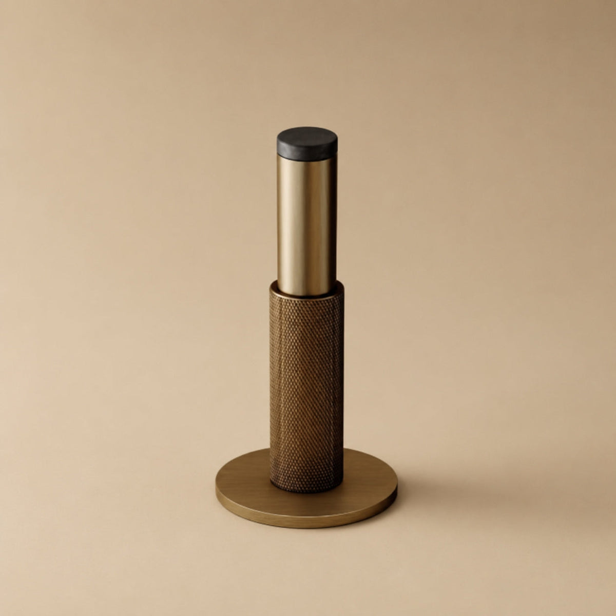 Solid Brass Door Stop — Wall & Floor Mount, Modern Knurled Design, Rubber-Capped Tip