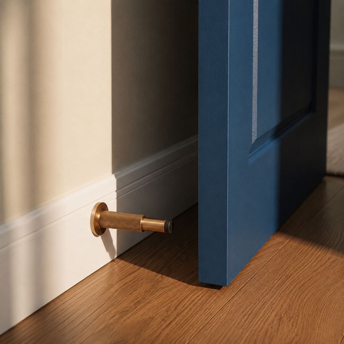 Solid Brass Door Stop — Wall & Floor Mount, Modern Knurled Design, Rubber-Capped Tip