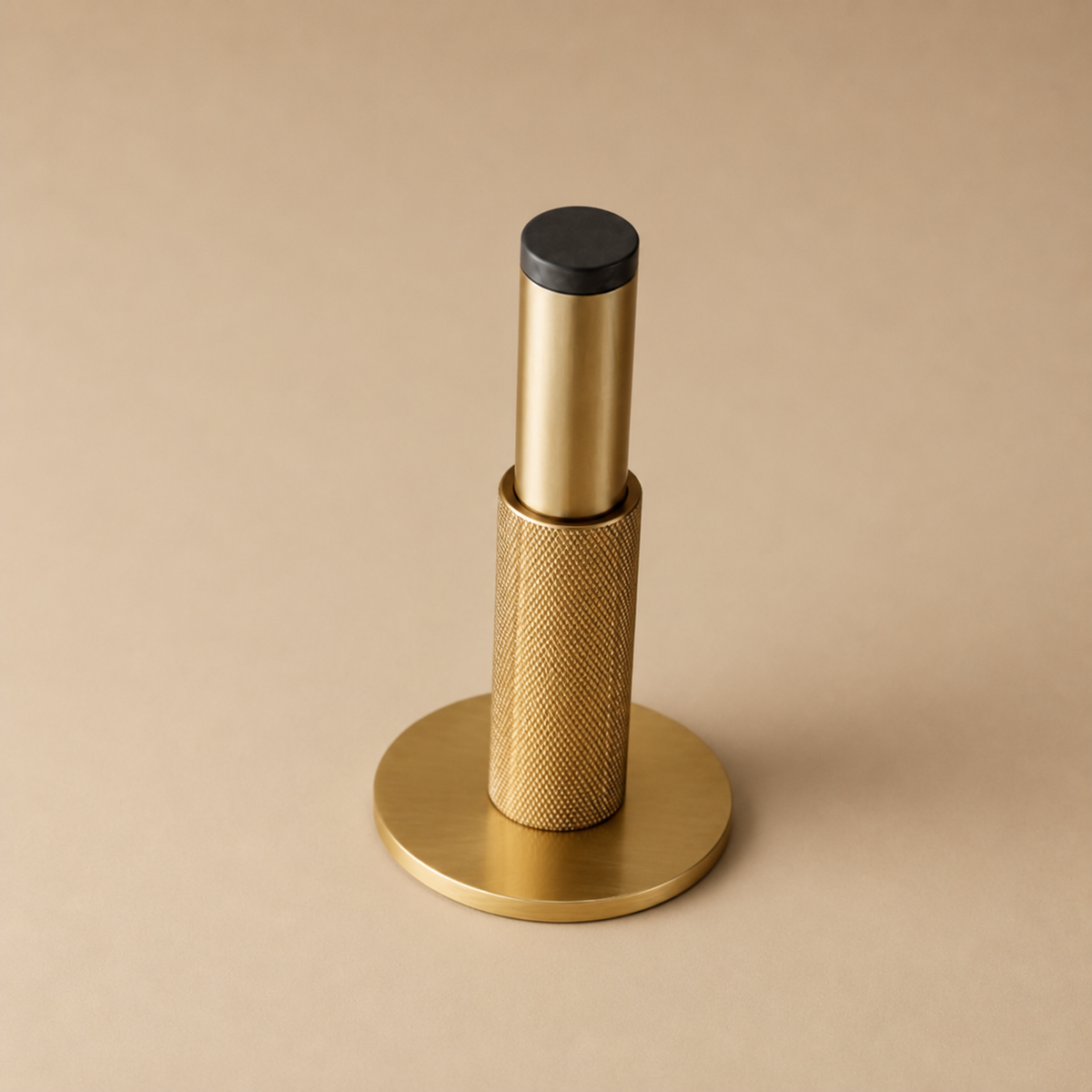 Solid Brass Door Stop — Wall & Floor Mount, Modern Knurled Design, Rubber-Capped Tip