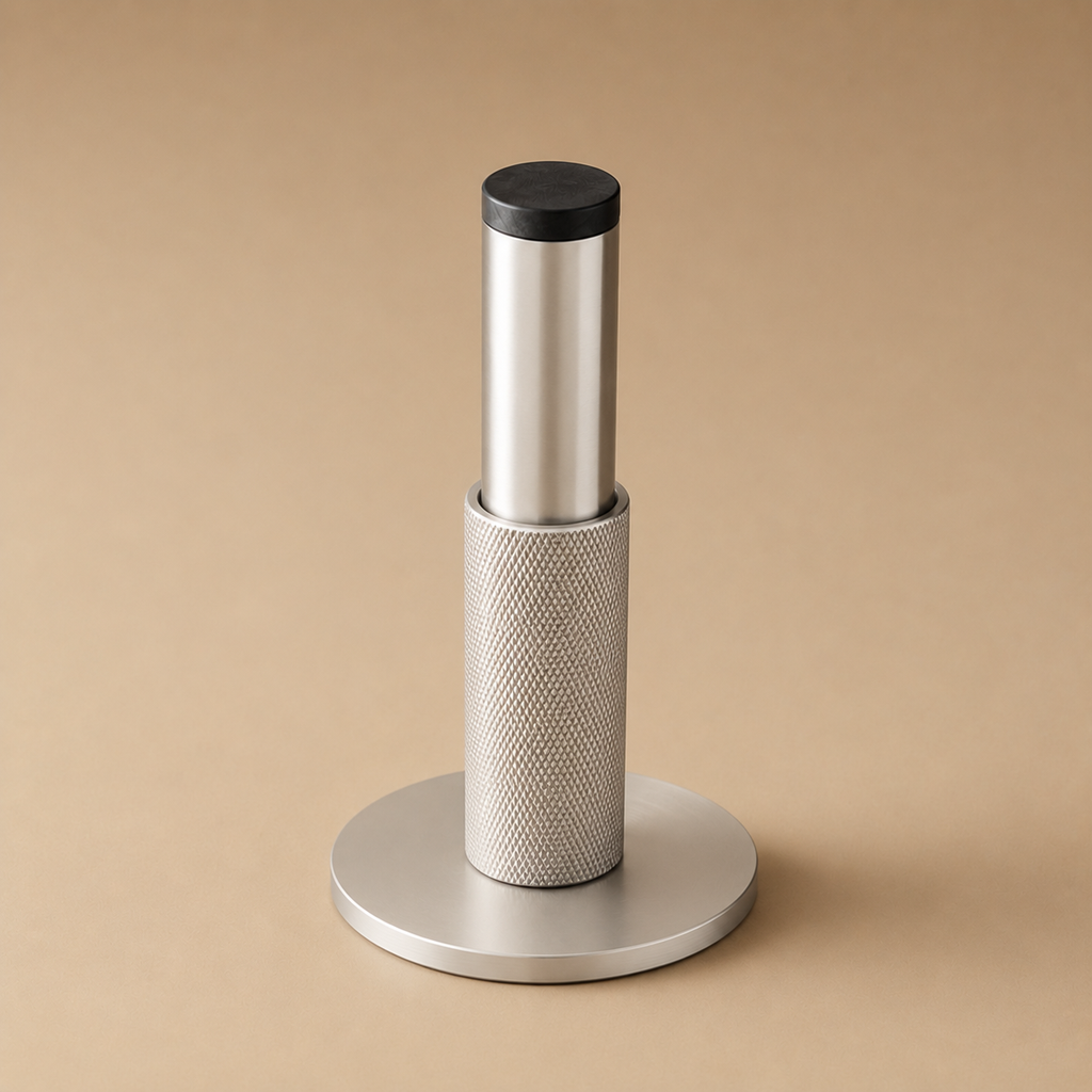 Solid Brass Door Stop — Wall & Floor Mount, Modern Knurled Design, Rubber-Capped Tip