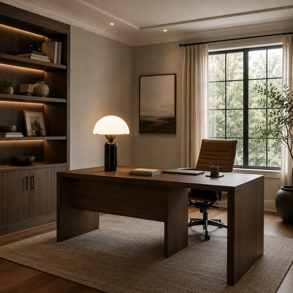 Modern Table Lamp — Marble Base, Dome Shade, LED Compatible