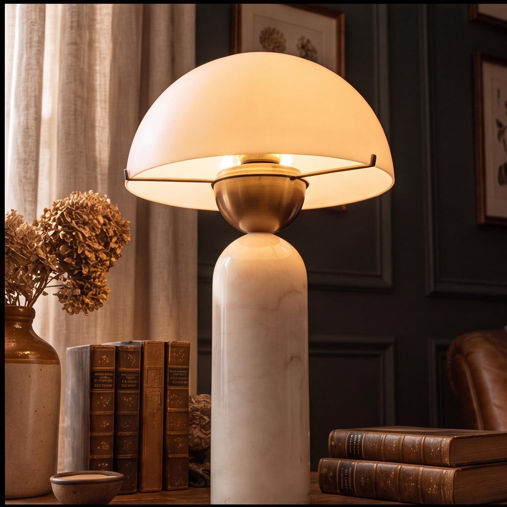 Modern Table Lamp — Marble Base, Dome Shade, LED Compatible
