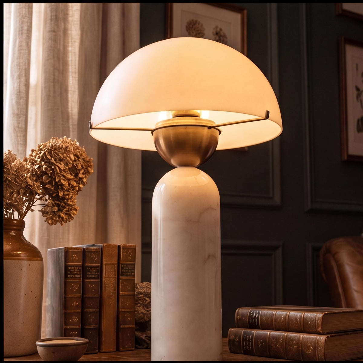 Modern Table Lamp — Marble Base, Dome Shade, LED Compatible