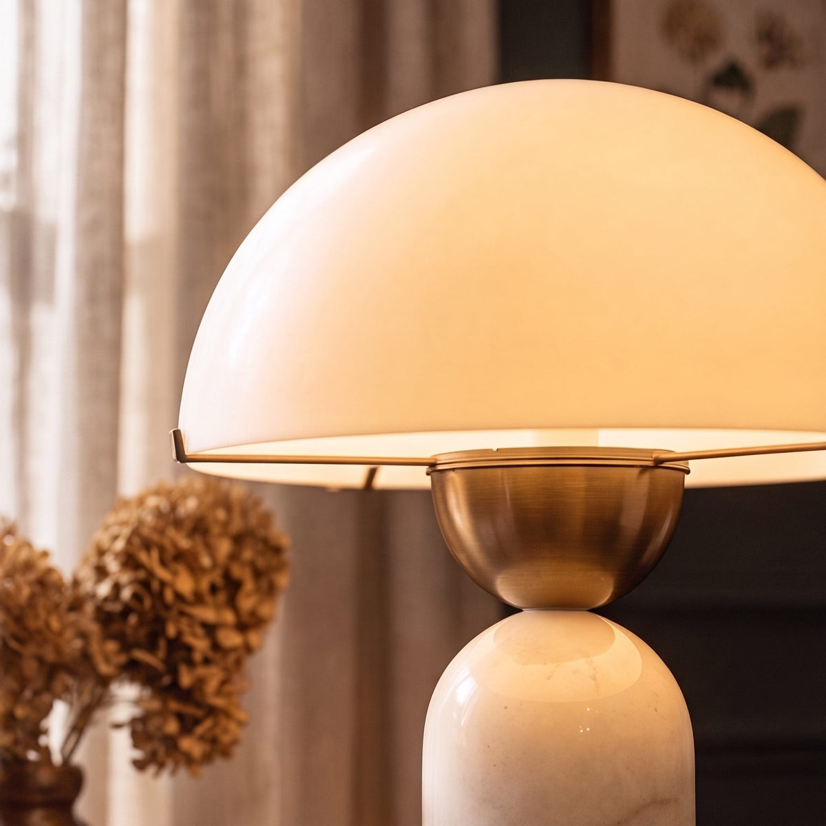 Modern Table Lamp — Marble Base, Dome Shade, LED Compatible