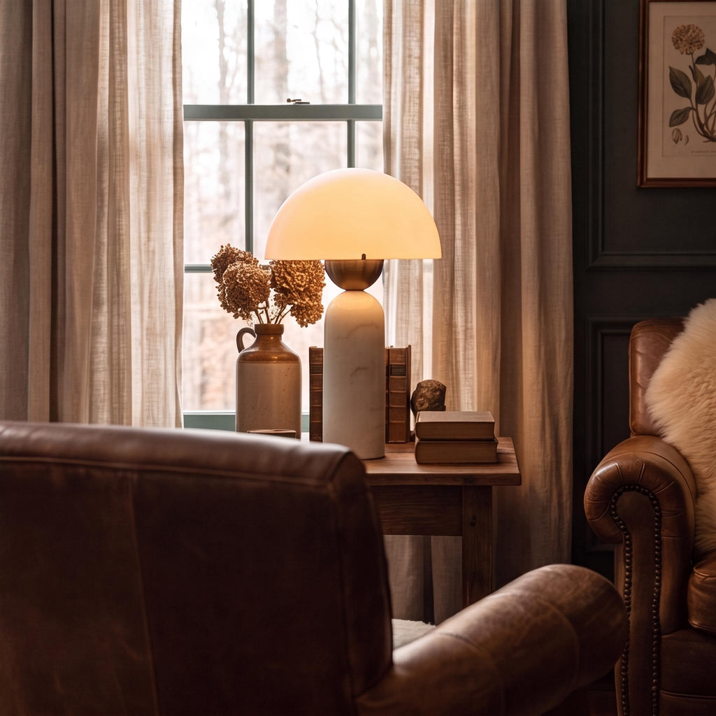 Modern Table Lamp — Marble Base, Dome Shade, LED Compatible