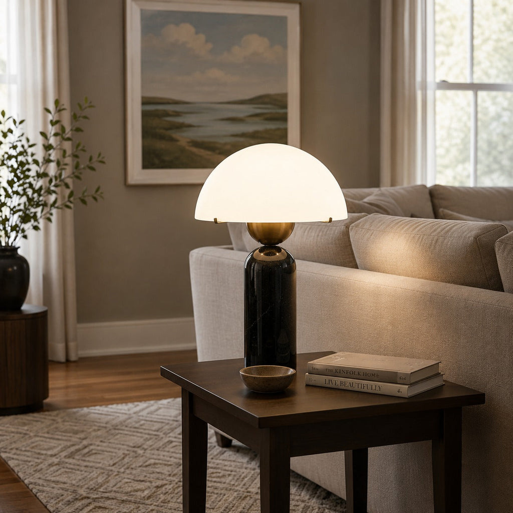 Modern Table Lamp — Marble Base, Dome Shade, LED Compatible