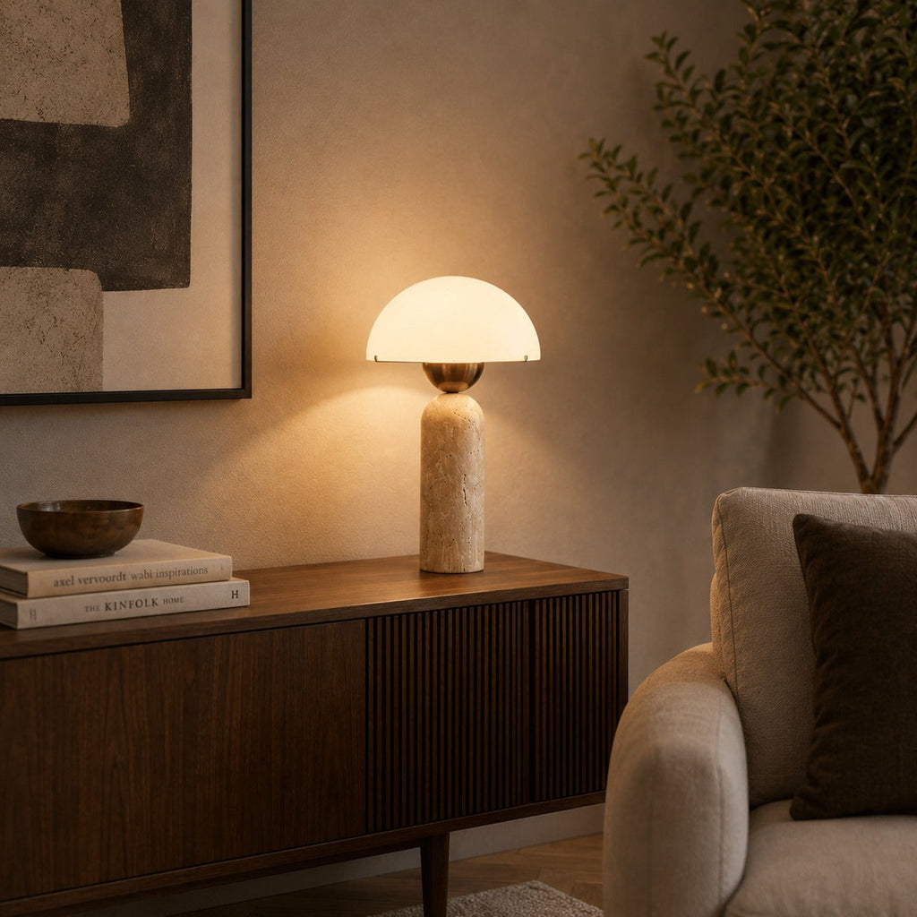 Modern Table Lamp — Marble Base, Dome Shade, LED Compatible