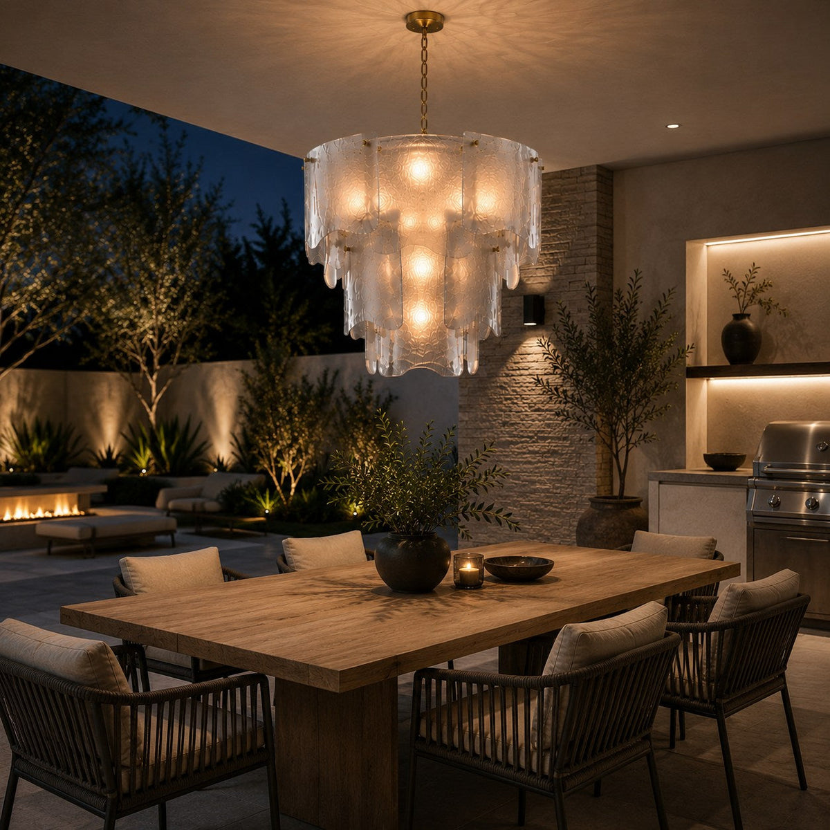 Modern taklampa i flera nivåer med glas – justerbar upphängning, metallram och LED-belysning