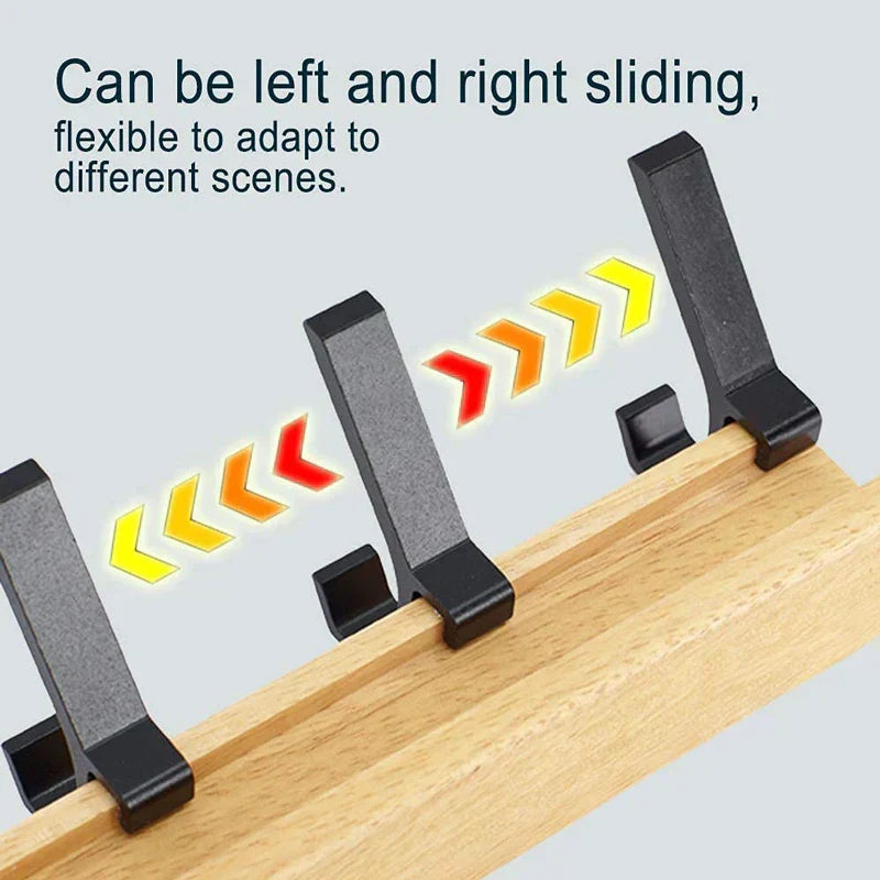 Scandinavian Wood and Metal Rack — 5 Movable Hooks, Wall-Mounted Frame, 40×7×7 cm