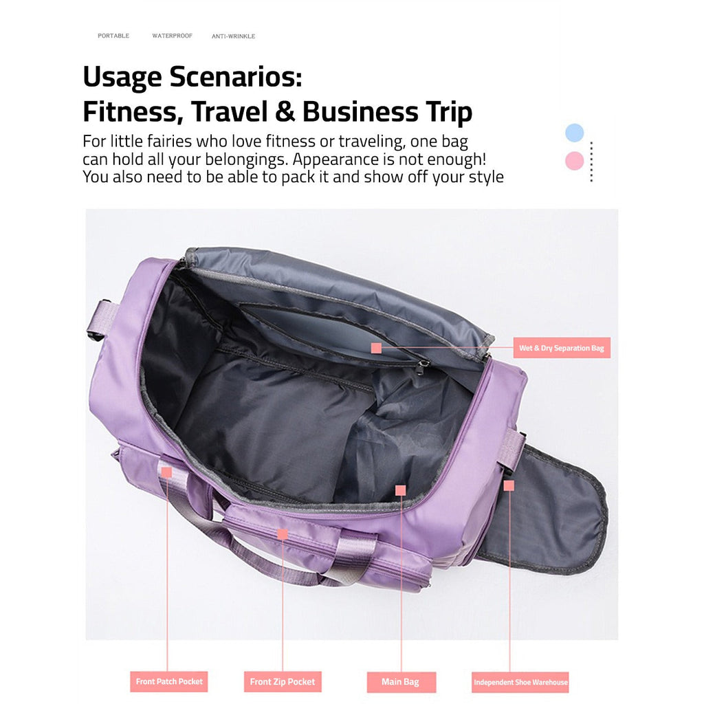 Saco de viagem com vários bolsos e compartimento separado para calçado