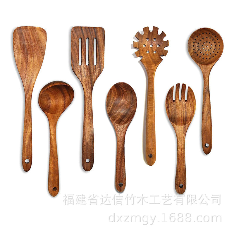 Natural Teak Wood Kitchen Set — Unique Grain Patterns