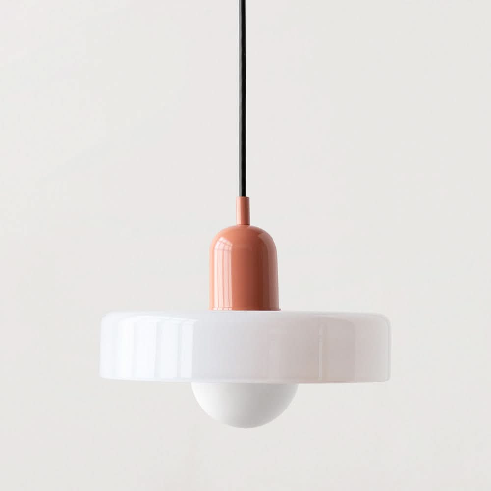 Lampa wisząca Bauhaus — kolorowy szklany klosz, regulowane zawieszenie