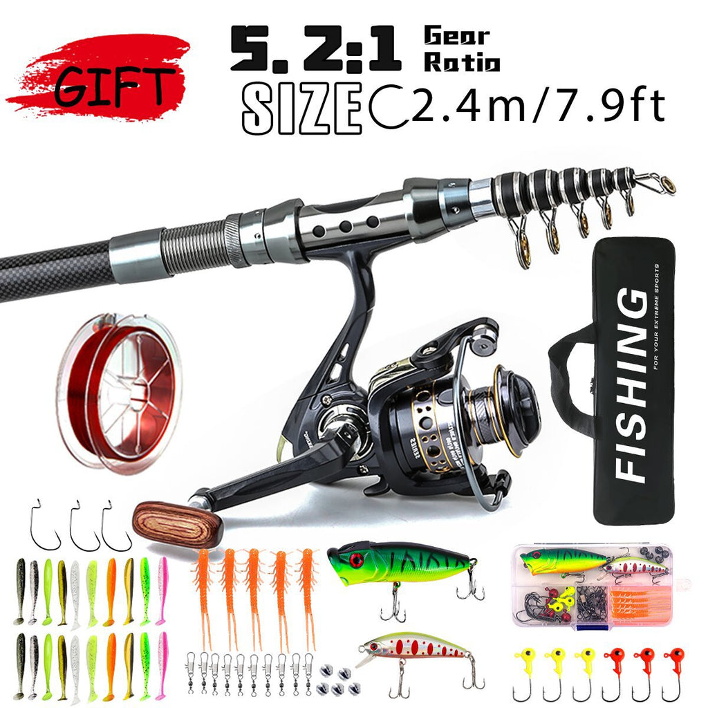 Telescopic Carbon Fiber Fishing Rod and Spinning Reel Combo — Compact Frame, Lightweight Build