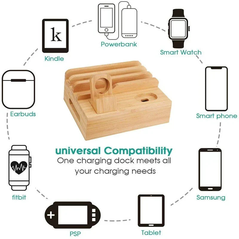 Tekavo bambusladestation med 5 USB-porte – organizer og kabelsæt