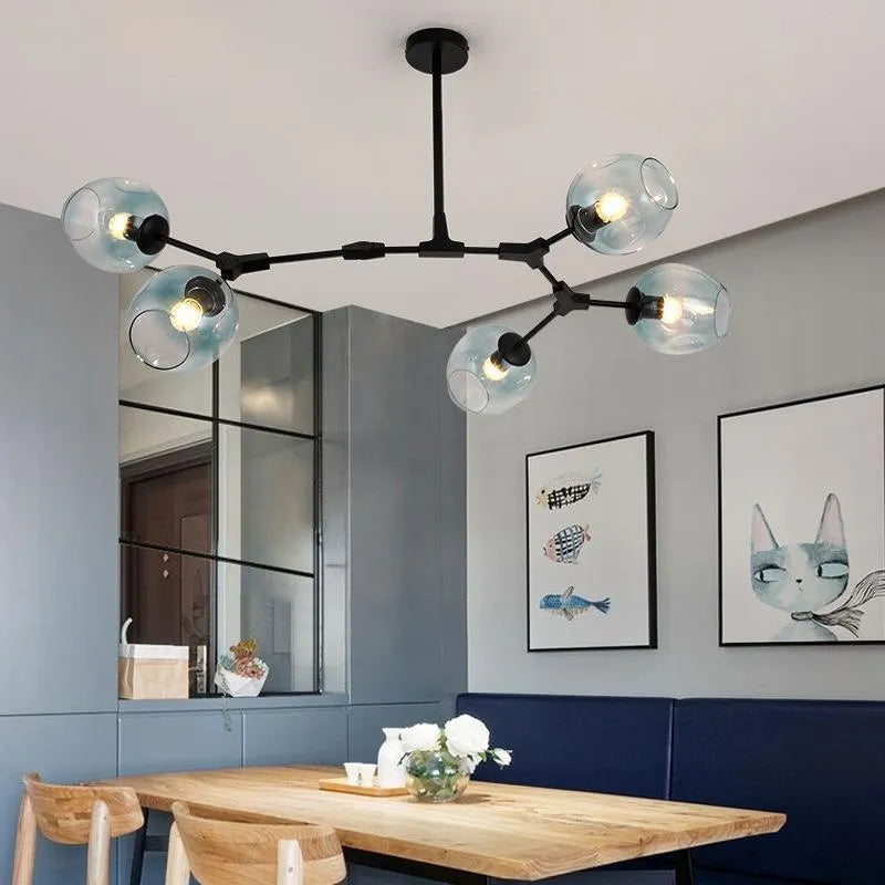 Candelabru Mid-Century din sticlă, cu bule și ramificații, pentru living, cu brațe reglabile | boxzora