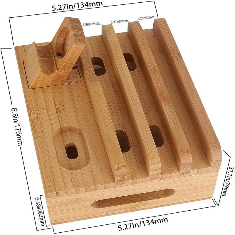 Tekavo bambusladestation med 5 USB-porte – organizer og kabelsæt