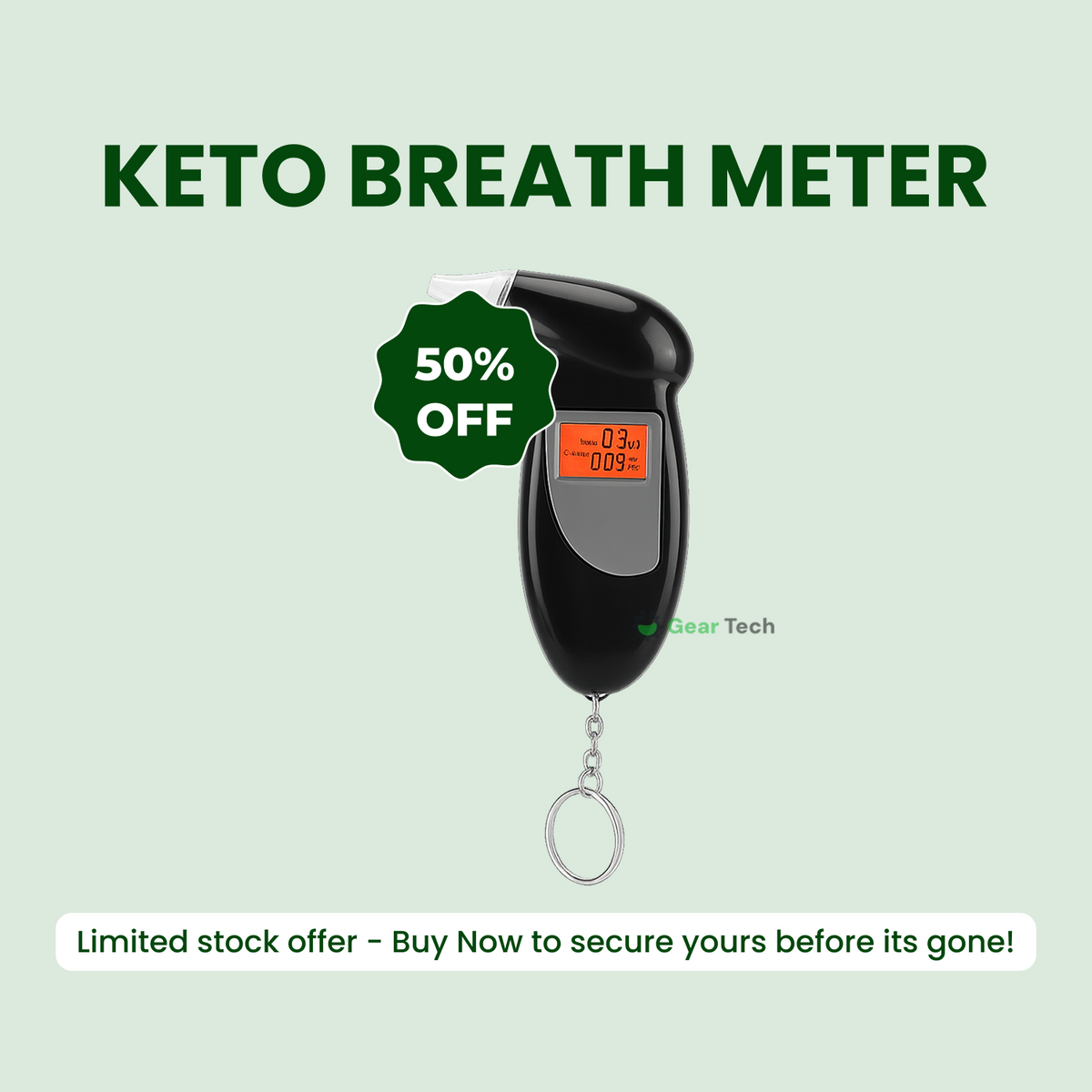 Analisador de hálito Keto — monitorização precisa da cetose, leituras de cetonas através de uma única expiração
