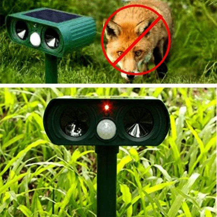Solar Powered Ultrasonic Animal Repeller — Automated Sonic Deterrent, Clearing Deer, Mice, Squirrels & Reptiles