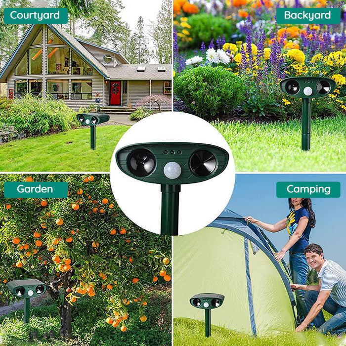 Solar Powered Ultrasonic Animal Repeller — Automated Sonic Deterrent, Clearing Deer, Mice, Squirrels & Reptiles