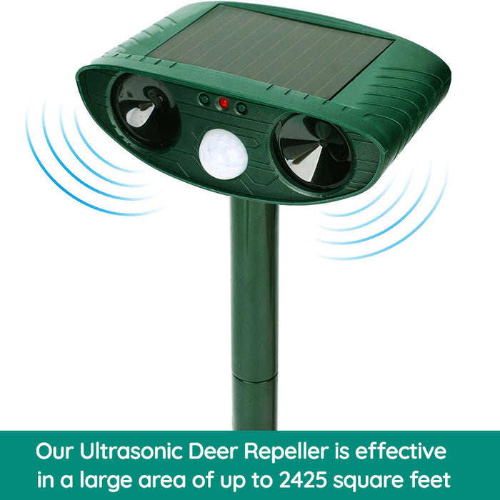 Solar Powered Ultrasonic Animal Repeller — Automated Sonic Deterrent, Clearing Deer, Mice, Squirrels & Reptiles