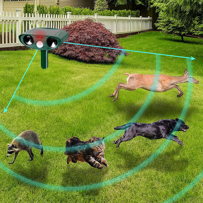Solar Powered Ultrasonic Animal Repeller — Automated Sonic Deterrent, Clearing Deer, Mice, Squirrels & Reptiles