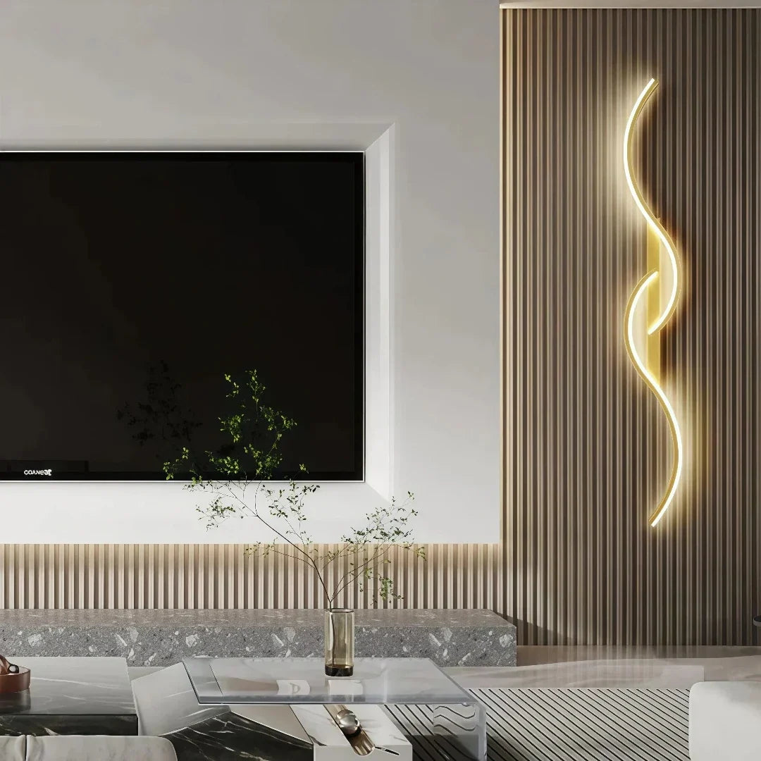 Moderne bølgeformet vegglampe i metall med dimbar LED til soverommet | boxzora