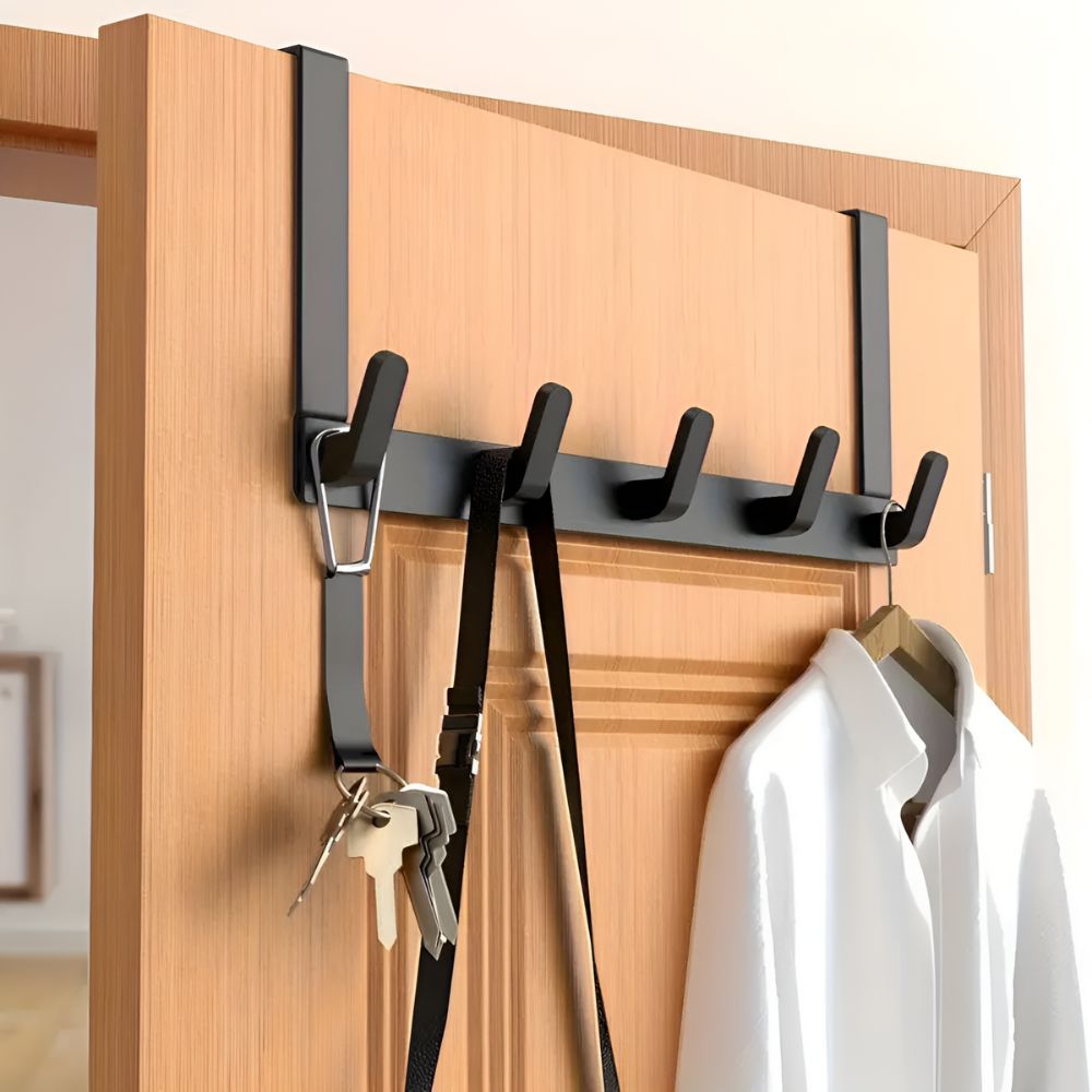 Perchero de almacenamiento Quick Hang con 5 ganchos para colocar sobre la puerta