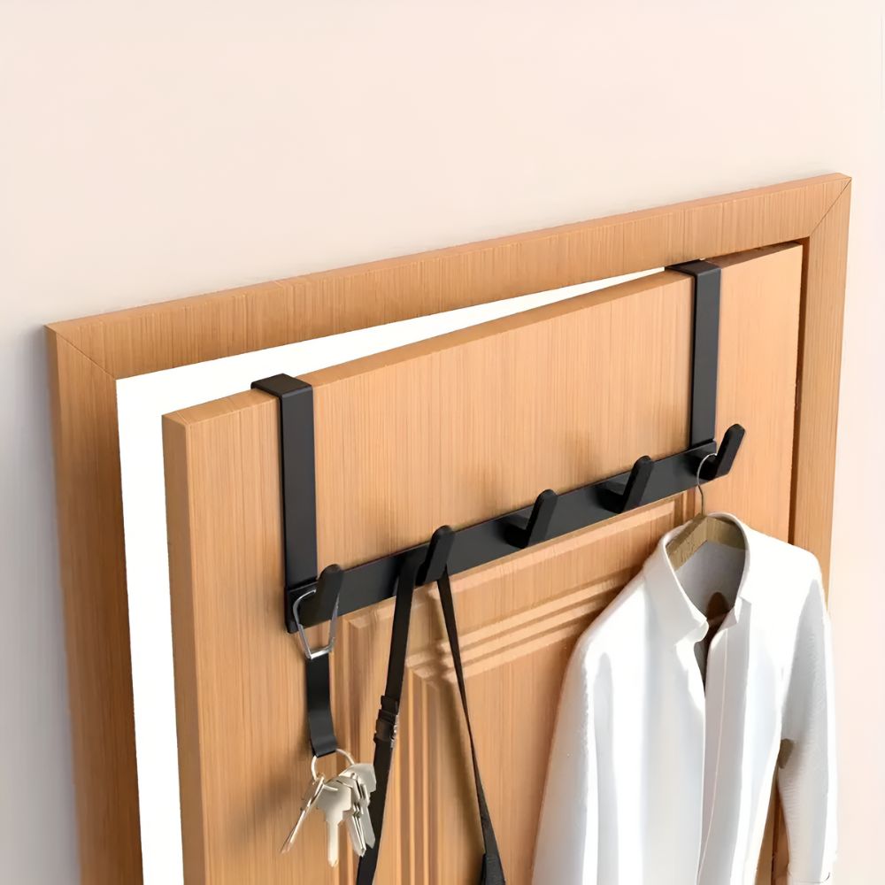 Perchero de almacenamiento Quick Hang con 5 ganchos para colocar sobre la puerta