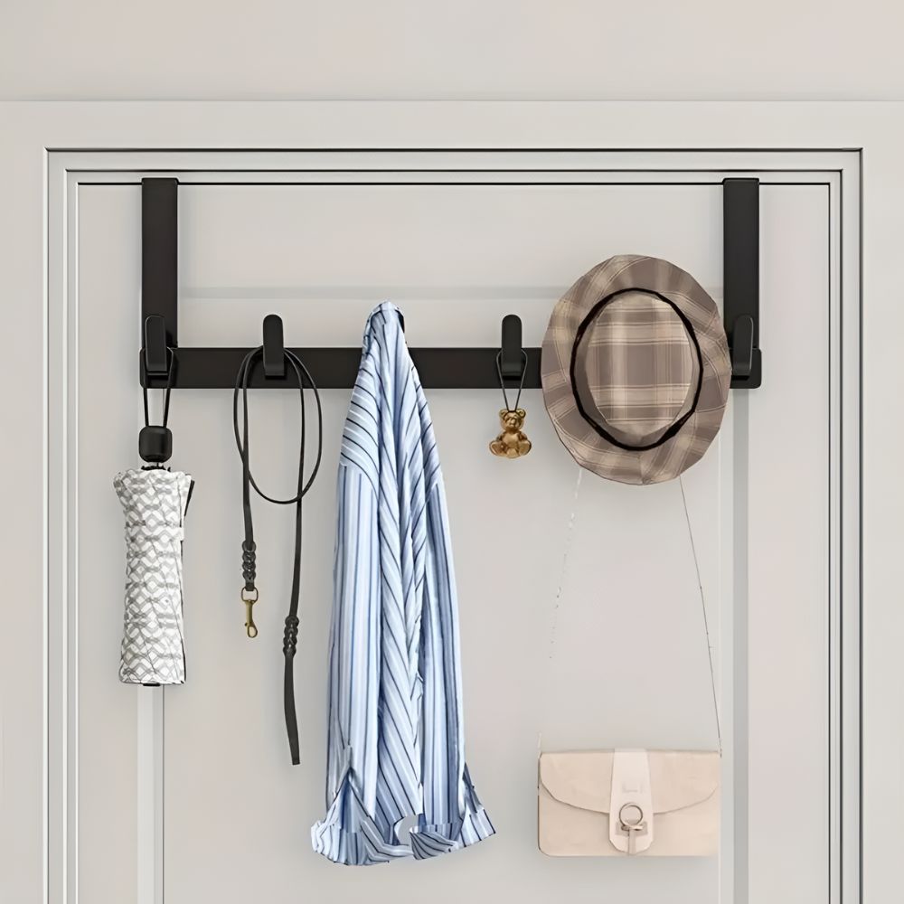 Perchero de almacenamiento Quick Hang con 5 ganchos para colocar sobre la puerta