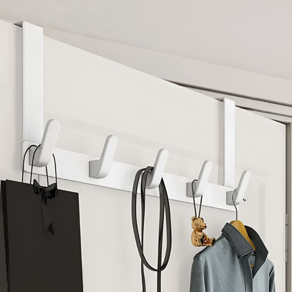 Perchero de almacenamiento Quick Hang con 5 ganchos para colocar sobre la puerta